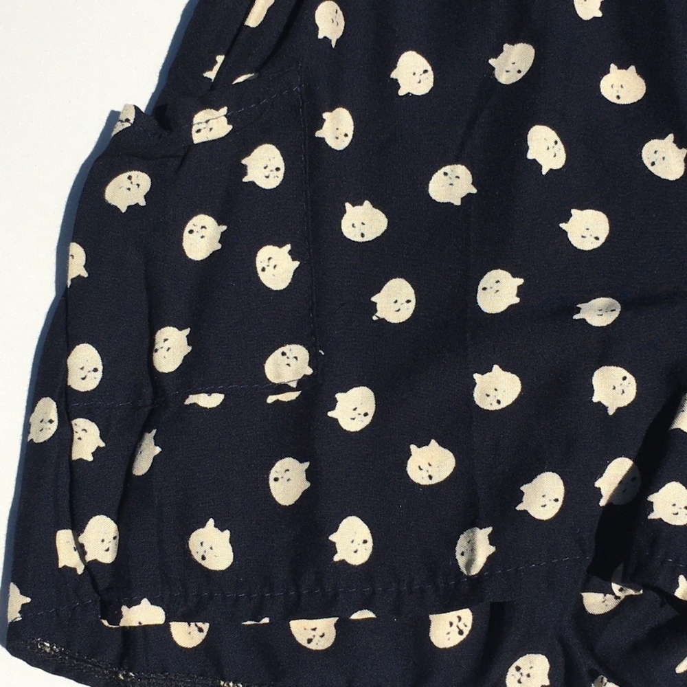 Kitten Face Polka Cat Shorts Romper Jumpsuit Size L (Fits like Small) Navy Blue - Picture 4 of 4